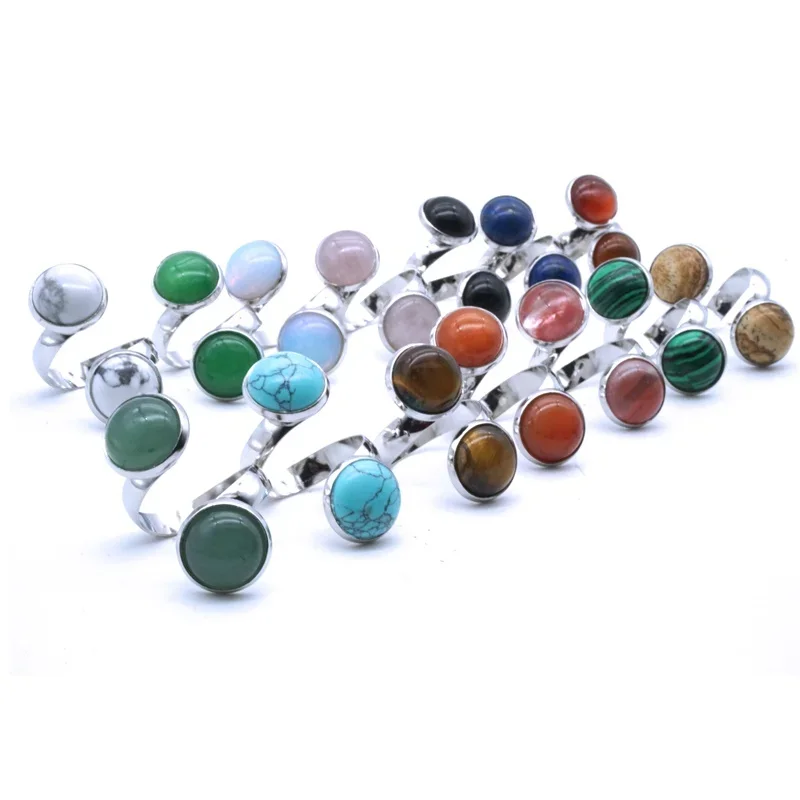Finger Ring Adjustable Rings Double Stone Cabochon Tiger Eye Opal Blue White Purple Green Pink Crystal Adjustable Ring For Women Dress ACC Jewelry