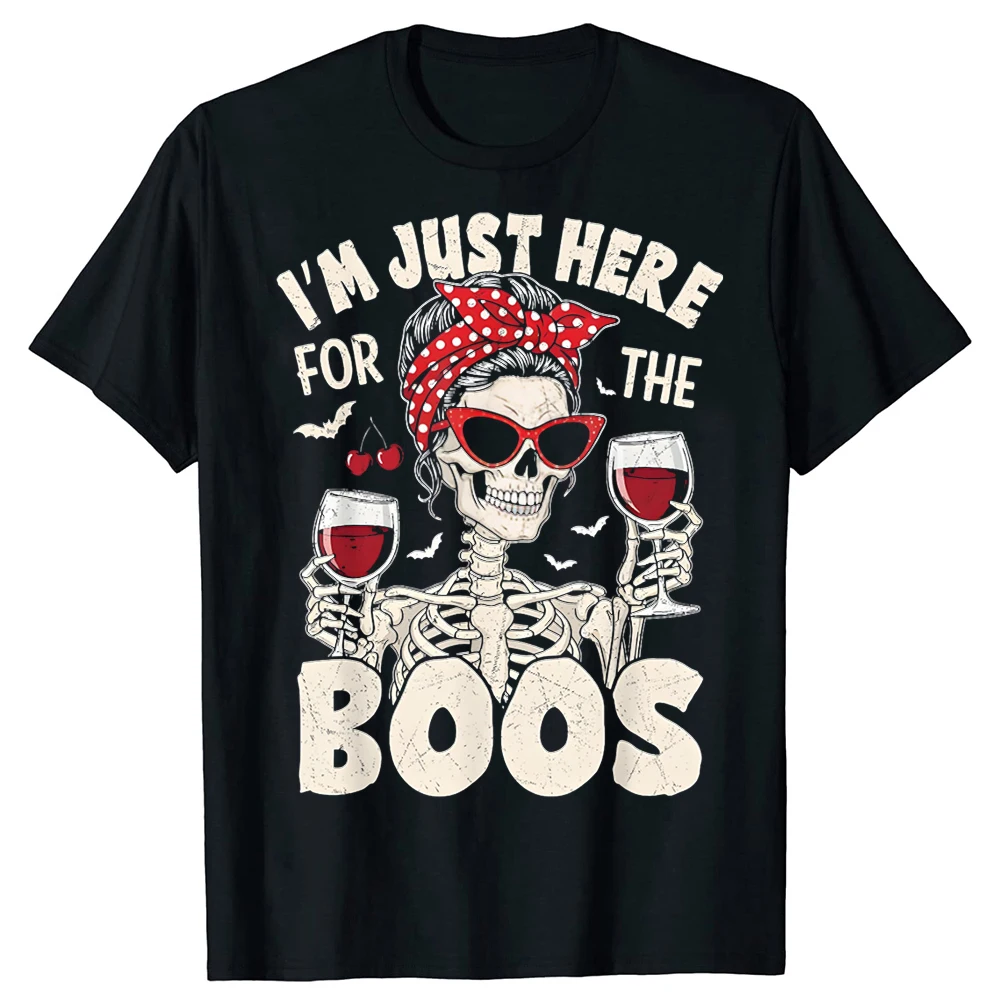 Frauen Halloween Lustiges T-Shirt „I'm Just Here for The Boos Skeleton“ Herren-Freizeit-T-Shirt aus 100 % Baumwolle, lockeres, übergroßes T-Shirt für den Sommer