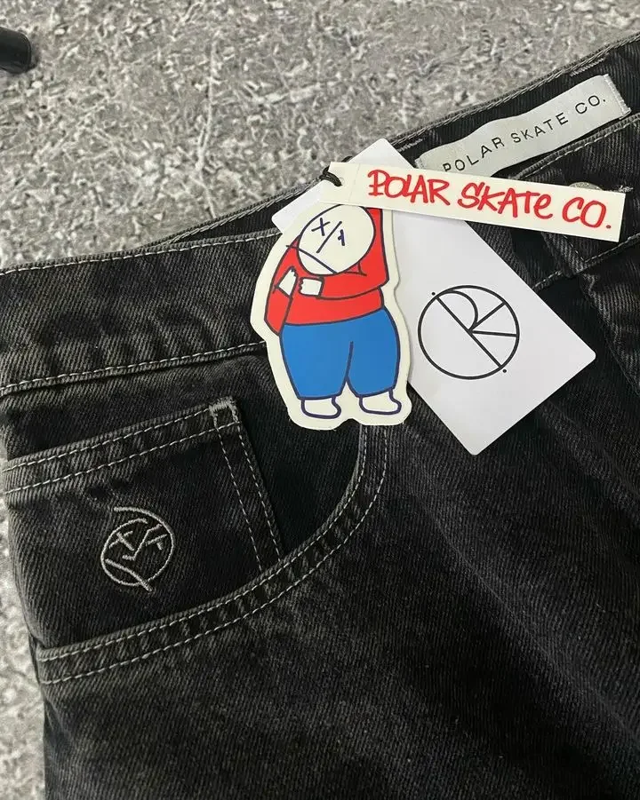 Harajuku Gothic Streetwear Polar Big Boy Jeans Japanese Hip Hop Cartoon Embroidery Baggy Jean Black Pant High Waisd Wide Trouser 6