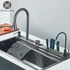 304 Stainless Steel Waterfall Kitchen Sink Large Single Slot Integrated Digital Display Faucet Set Soap Dispenser knife Board 1