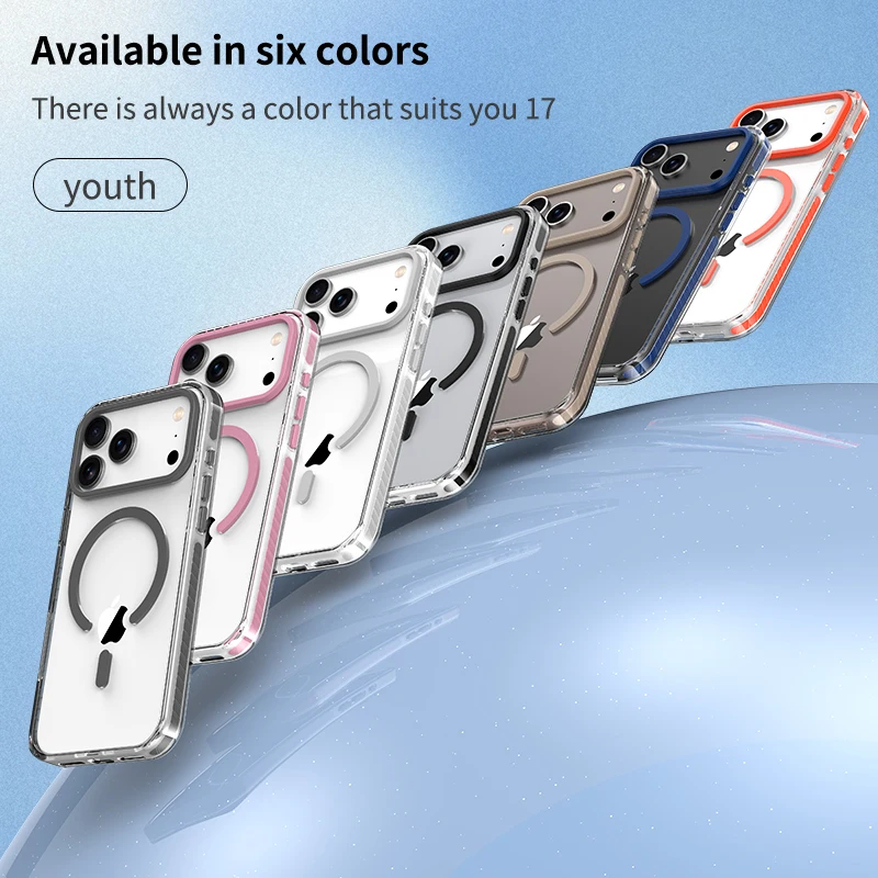 Luxury Striped Border Magnetic Wireless Charging Clear Phone Case