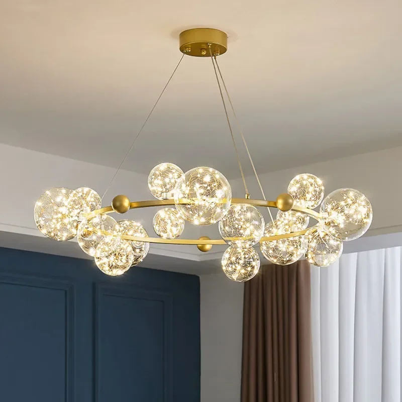 

Nordic Starry Sky Led Ceiling Chandelier Glass Ball Dimmable for Dining Living Room Bedroom Pendant Lighting Home Decor Fixture