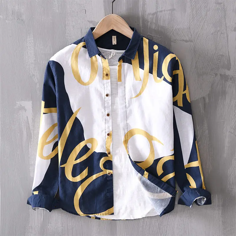 2023 Spring and Autumn Fashion Brand Contrast Letter Printing Hong Kong Style Loose Casual Ruffian Handsome Personalized Shirt