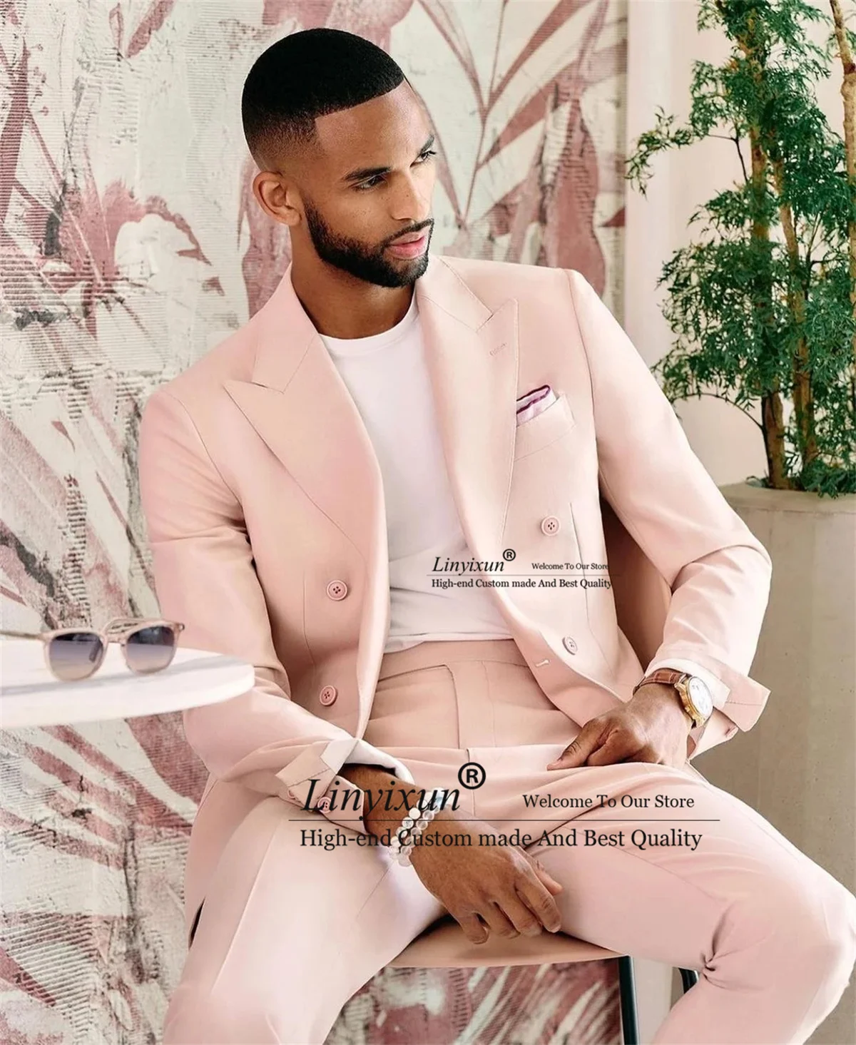 Fashion Pink Wedding Suits For Men Slim Fit Groom Tuxedos 2 Pieces Jacket Pants Set Male Prom Party Blazer Terno Masculino |