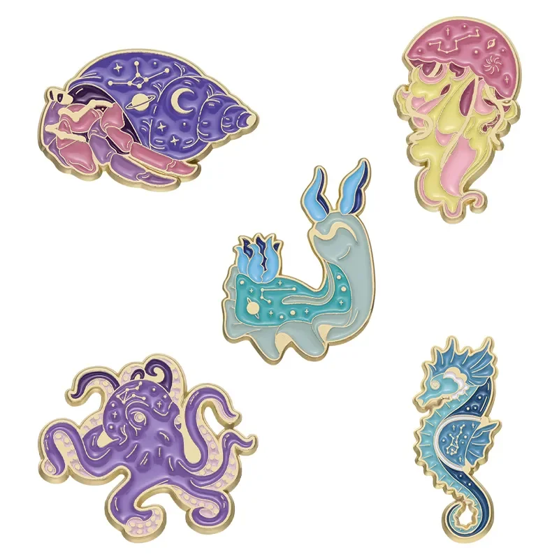 

Sea Animal Enamel Pins Octopus Turtle Cute Brooch Hat Backpack Cartoon Friends Gift Sea Seahorse Metal Badge Lapel Jewelry