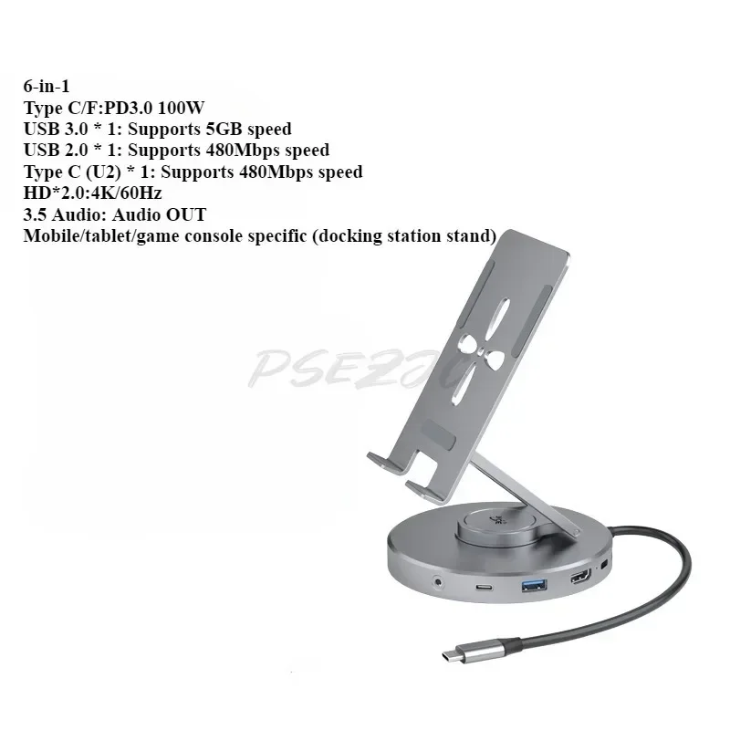 6/10 em 1 Multi USB C Hub Rotativo Telefone Tablet Suporte Dobrável Desktop Conveniente 360 °   Estação de acoplamento portátil base