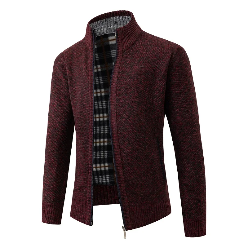 Autumn Winter Knit Cardigan Men Solid Color Stand Collar Slim Sweatercoat Mens Knitted Sweaters Jackets Zippers Cardigans Man knitted cardigan knitted sweater coat sweater coats fleece cardigan