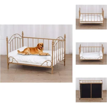 Pet Bed, Dog Bed with Metal Frame and Detached White Velvet Cushion with 2 Pillow for Small Dog 5
