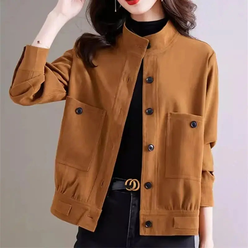 Small Fragrant Wind Short Coat Spring and Autumn 2024 New Women's Wear Small stature Workwear Standing Collar Casual Jacket Top