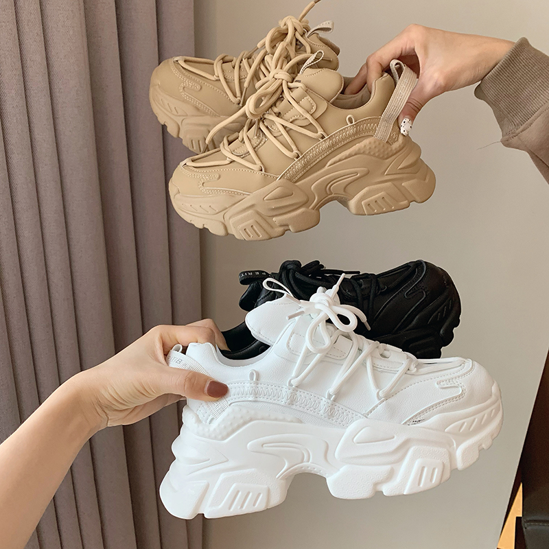 New Chunky Women's Sneakers Internal Increase Leather Casual White Ladies Shoes Trainer Platform Sneaker Womens Zapatillas Mujer