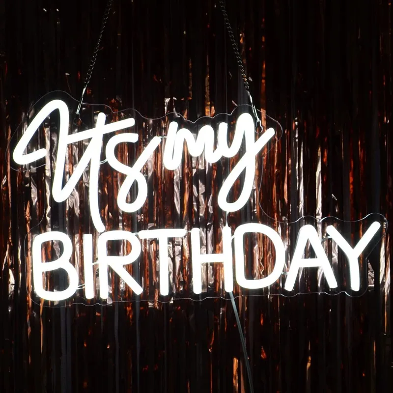 

It's My Birthday Led Neon Light Sign Happy Birthday Wall Window USB Bedroom Living Room 5V Light Kids 15.8" X 9.1" Cold White