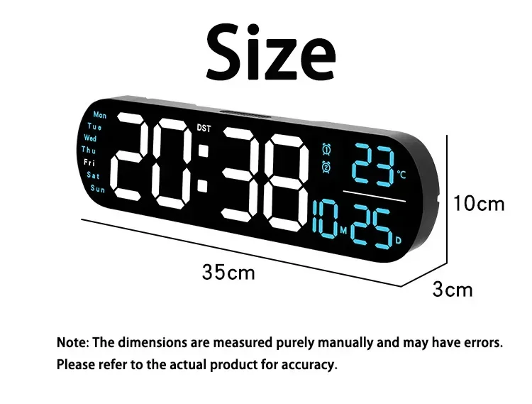 LED Digital Wall Clock Time Temperature Date Display Wall-mounted Adjustable Brightness Colors Remote Electronic Alarm Clock 6