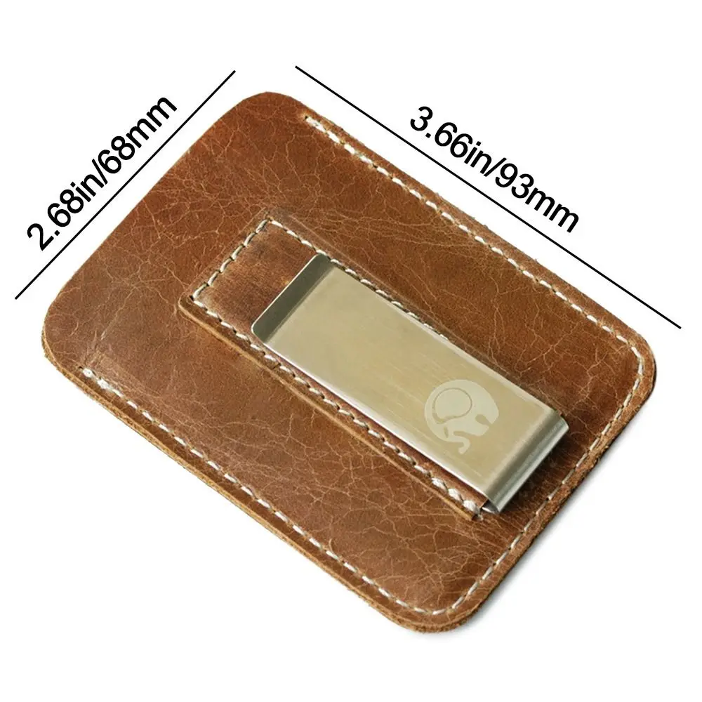 Metal Money Clip Fashion Thin Genuine Leather Credit Card Slot Slim Bills for Man
