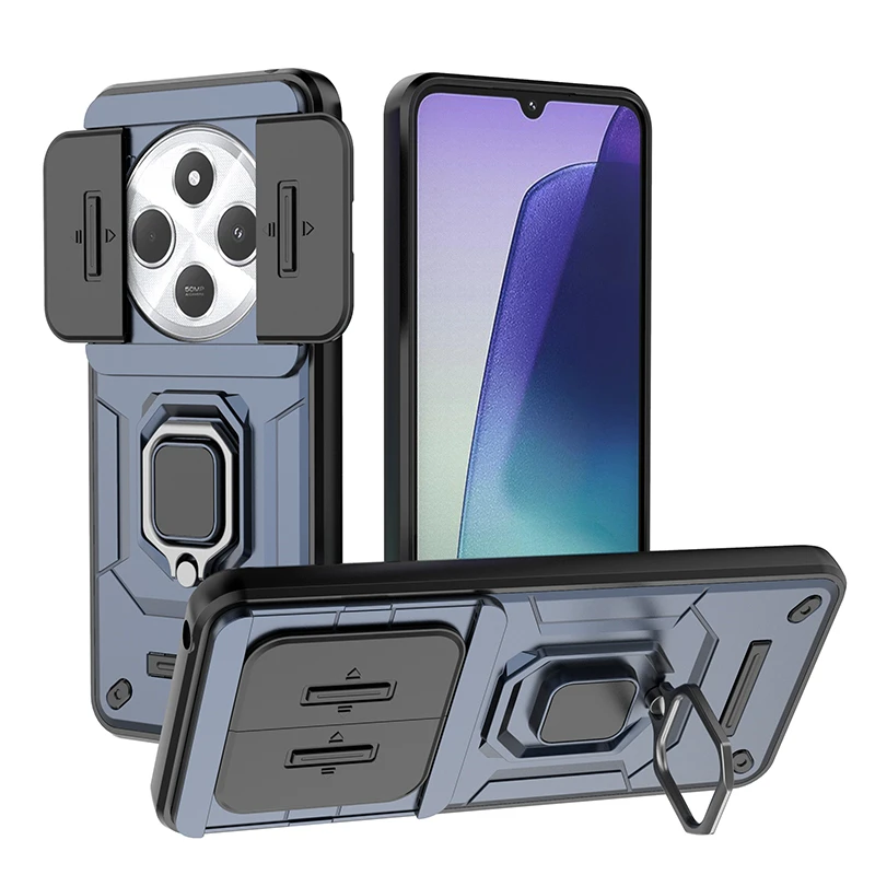 Armor Protective Case with Car Magnetic Ring Stand and Slide Lens Cover