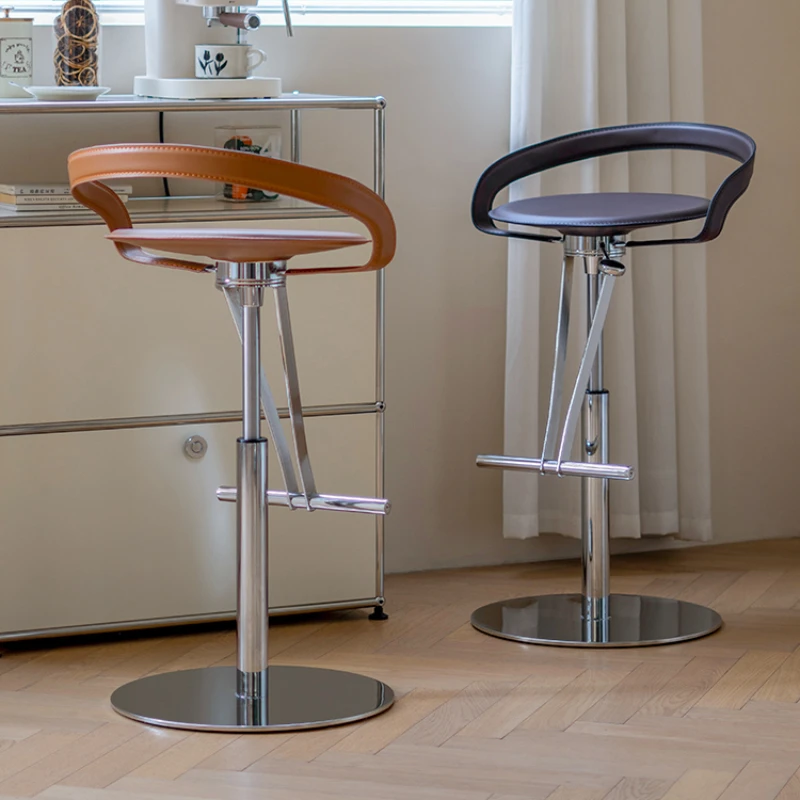 

Nordic Light Luxury Fashion Creative Iron Backrest Rotating High Foot Lifting Stool Modern and Simple