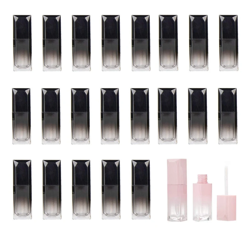 

5Pcs Lip Gloss Tubes Empty Gradient Lipstick Plastic Square Lip Gloss Tube with Brush Refillable Lipstick Storage Container