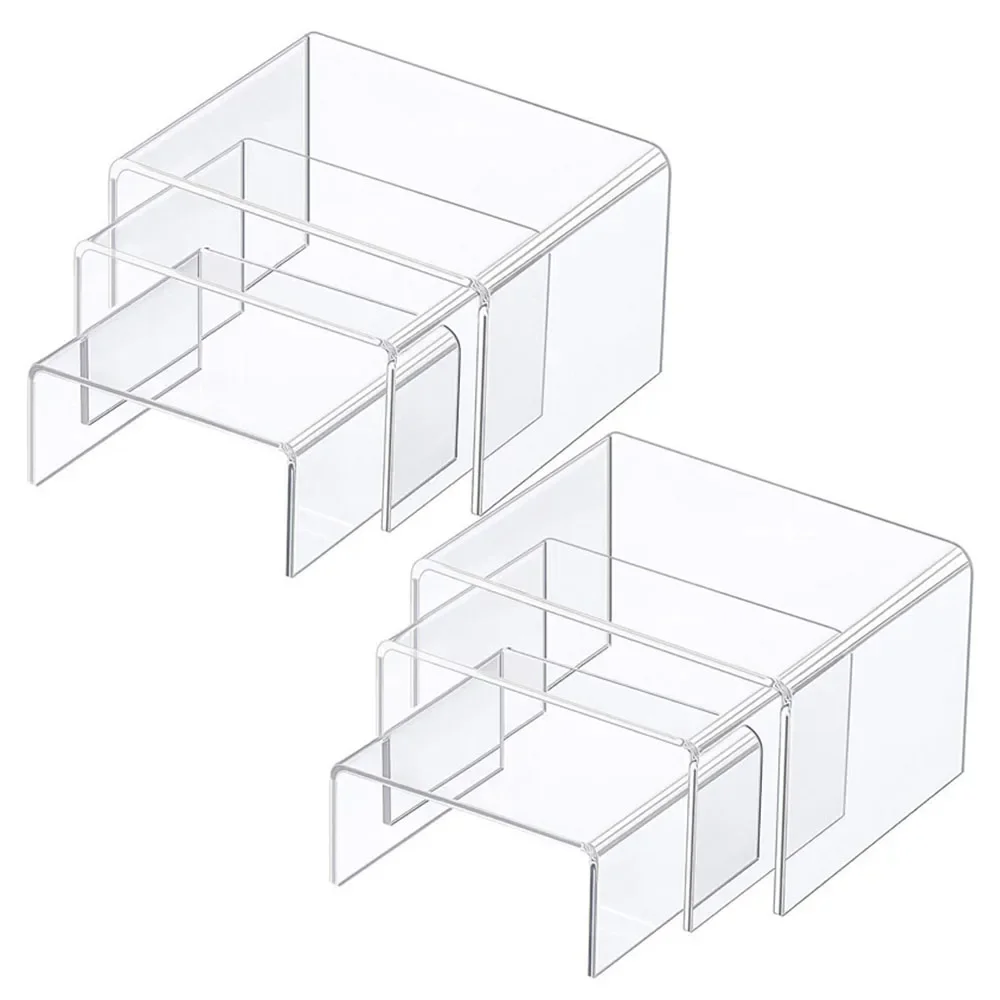 

3pcs Clear Acrylic Display Stand Jewelry Makeup Holder Toy Car Model Purse Perfume Display Stand Trapezoidal Cake Display Holder