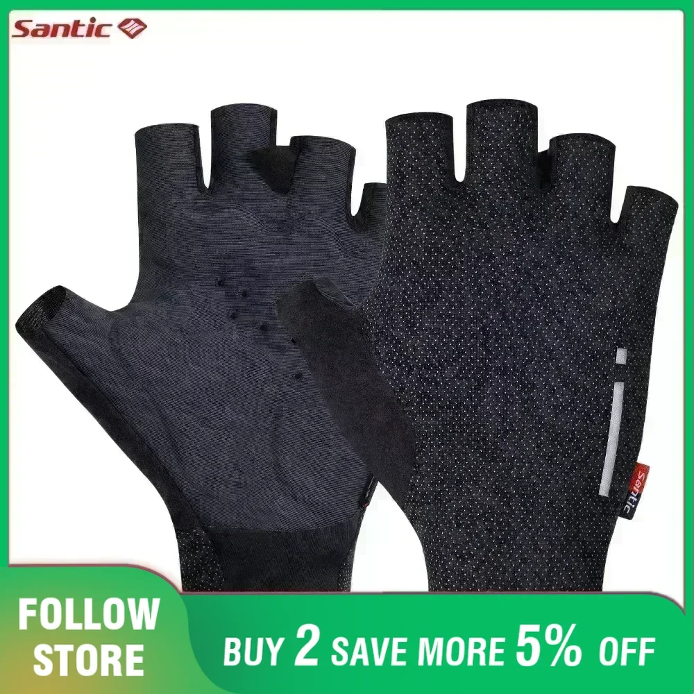Santic Cycling Gloves Summer Outdoor Bicycle MTB Half Finger Gloves Anti-friction Breathable Finger Protective Cover Universal