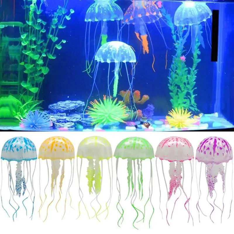 

Aquarium Decoration Artificial Jellyfish Silicone Fluorescent Jellyfish Underwater Ornament Glowing Effect Fish Tank Accessories