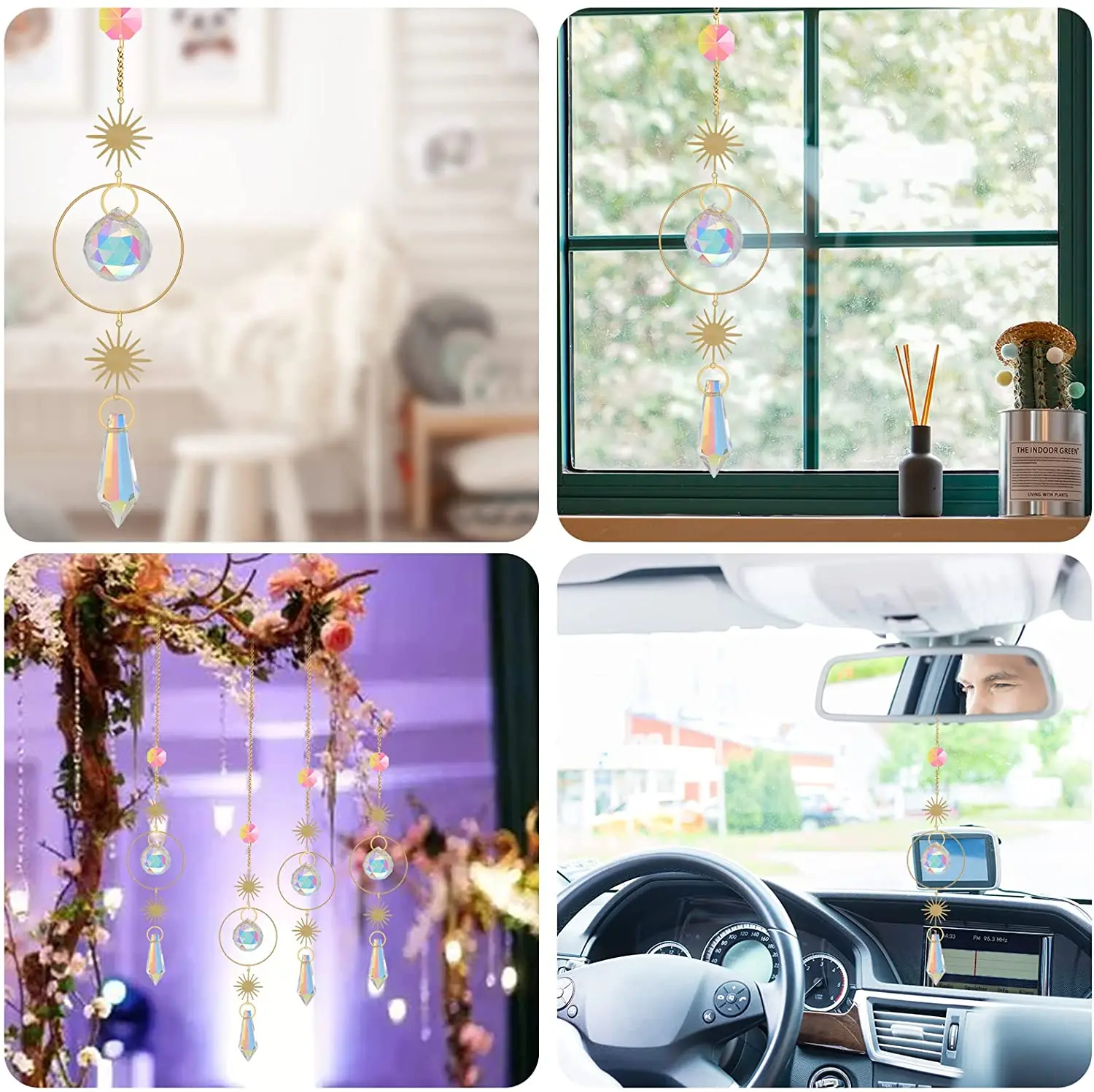 Crystal Moonphase Sun Catcher Glass Hanging Suncatcher Pendant Rainbow Maker Ornament For Home Office Garden Decoration Gift sun catcher crystal pendant sun catchers