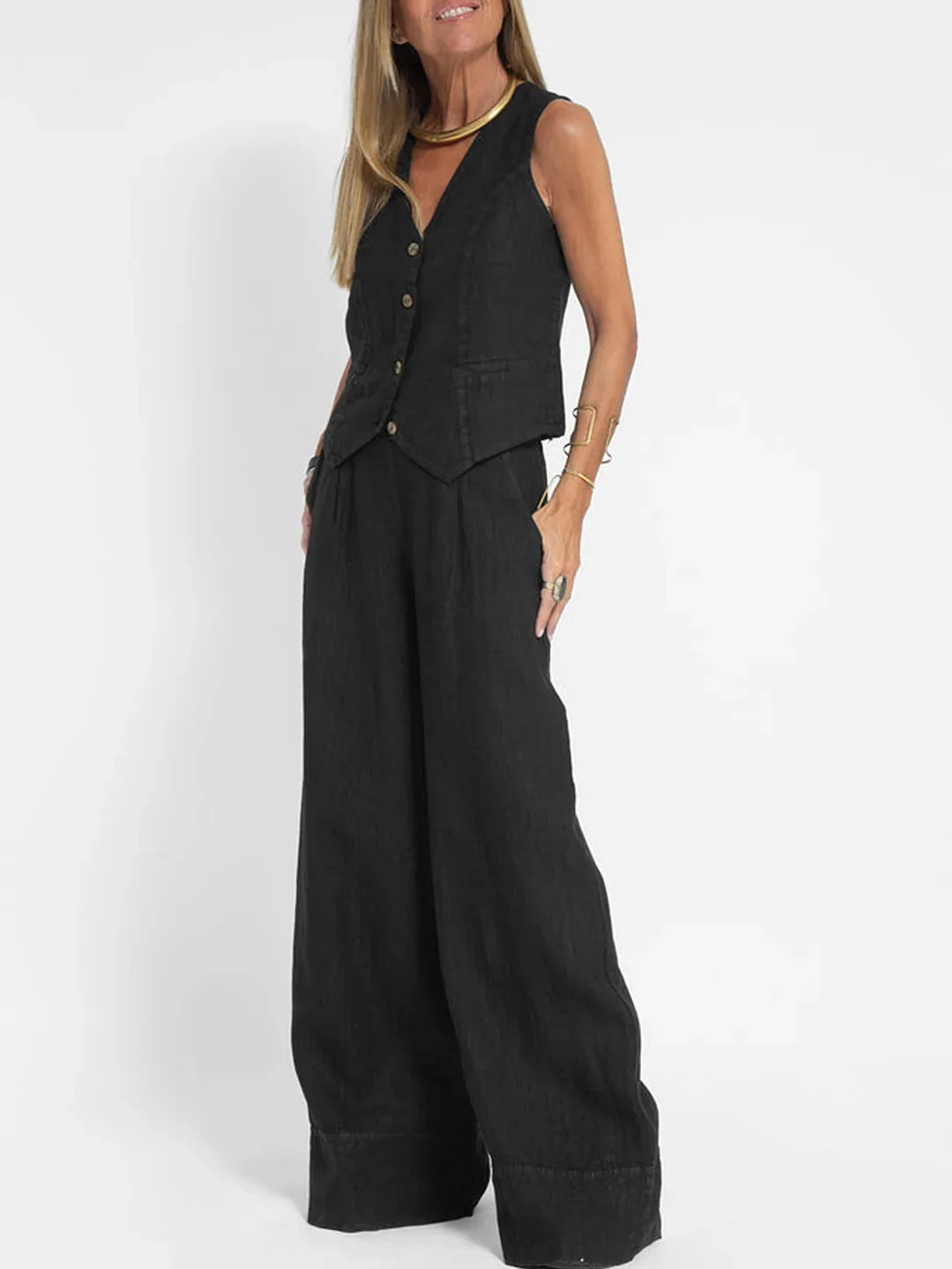 Women's Clothing 2025 Spring Summer New Fashionable Vest Pants Collage Splicing Pure Sleeveless Color Temperament Casual Suit