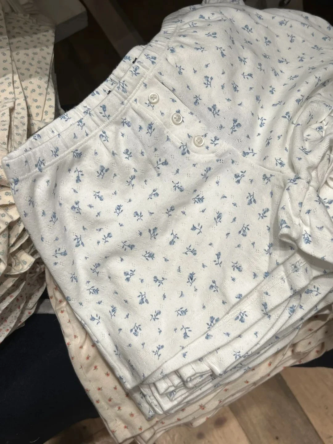 여성용 블루 플로럴 스트레이트 반바지, 신축성 하이 웨이스트, 3 버튼 박스 속옷, 여성 캐주얼, 스위트 귀여운 홈 짧은 바지, 여름