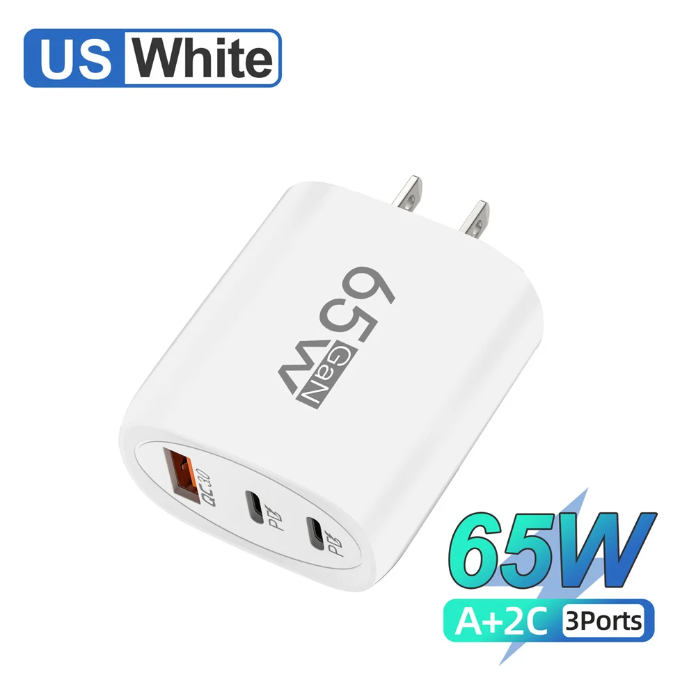 合計65W GaN USB充電器 タイプC 急速充電モバイルフォンアダプター USB QC3.0 クイックチャージアダプター iPhone 16 Xiaomi Huawei対応