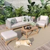 Outdoor Patio Furniture Sets, 5-Piece All-Weather Patio Conversation Set, High Back Wicker Rattan Setional Sofa with  Chairs 1