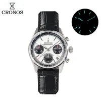 Cronos L6035 Chronograph 38.5mm Quartz Wristwatches Miyota 6S20 Black&White Panda Dial Sapphire Waterproof 10Bar BGW-9 Watches 1
