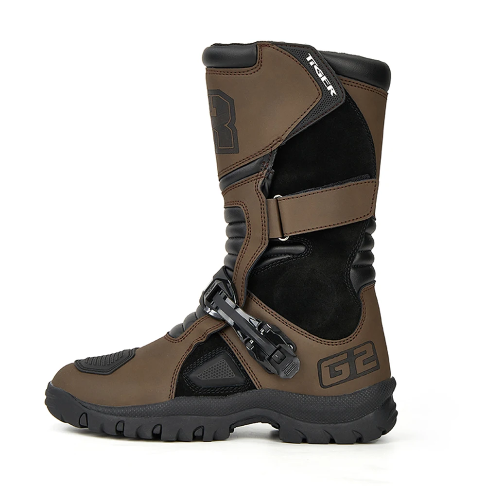 Men's Waterproof Motorcycle Boots Brown Leather Motocross Anti-slip Motorcycle Accessories