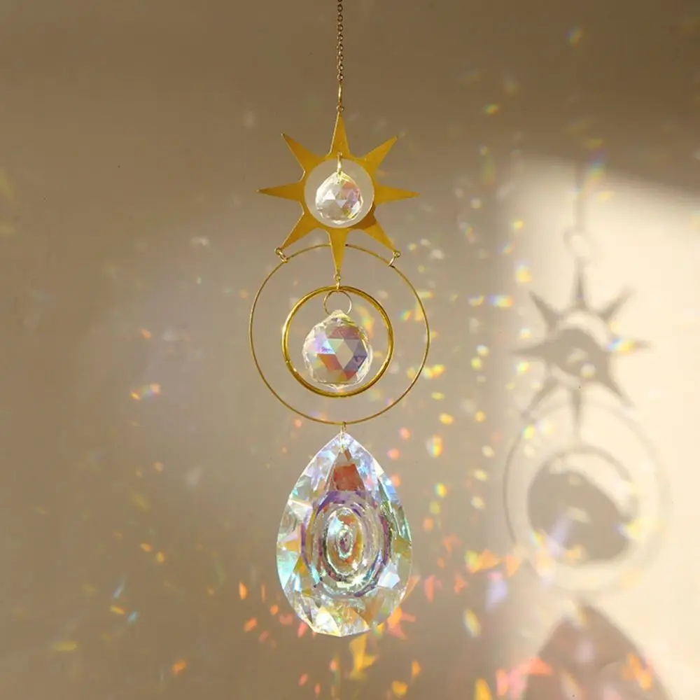 Sun Moon Star Crystal Sun Catcher Rainbow Prism Balcony Yard Hanging Wind Chimes Stained Glass Party Decor Window Drop Bell
