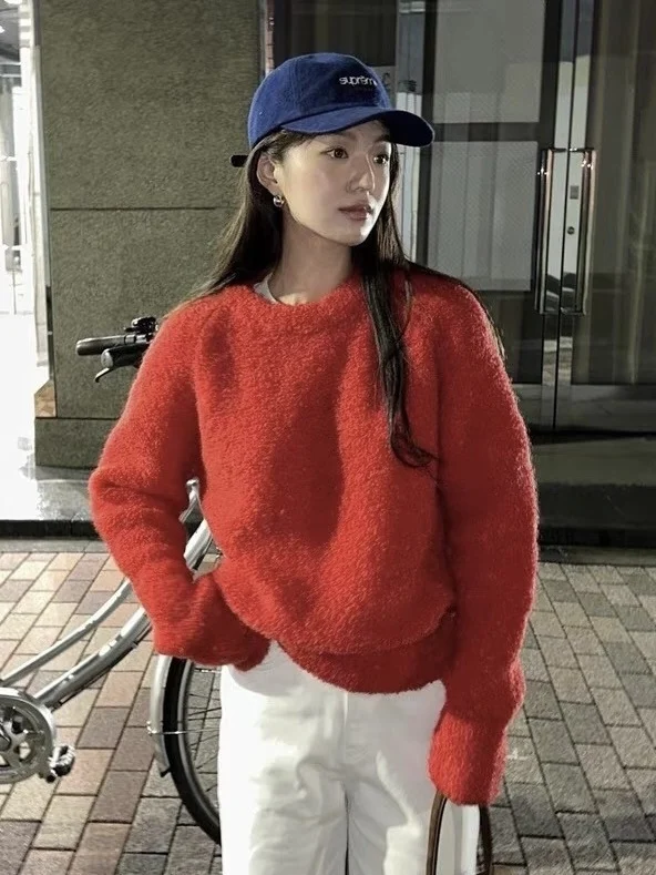 재고 캔디를 그리워 한국 헤징 같은 스타일 모헤어 올 매치 복고풍 기질 라운드 넥 니트 스웨터