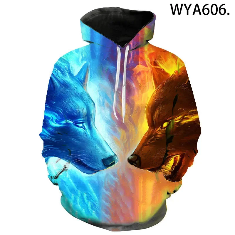 

Мужская повседневная толстовка с капюшоном, пуловер с 3d-рисунком фиолетовых глаз и волка, Свитшот оверсайз, 2023