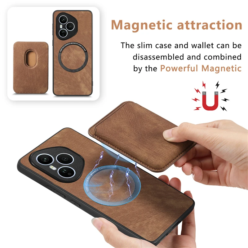 Luxury Leather Magnetic Wallet Case with Detachable Card Slot Cover