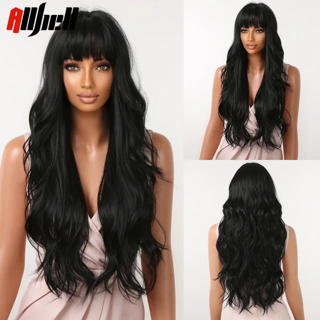 Long Brown Wigs Bangs | Synthetic Wig Brown Bangs | Brown Hair Wig Wavy  Bangs - Long - Aliexpress