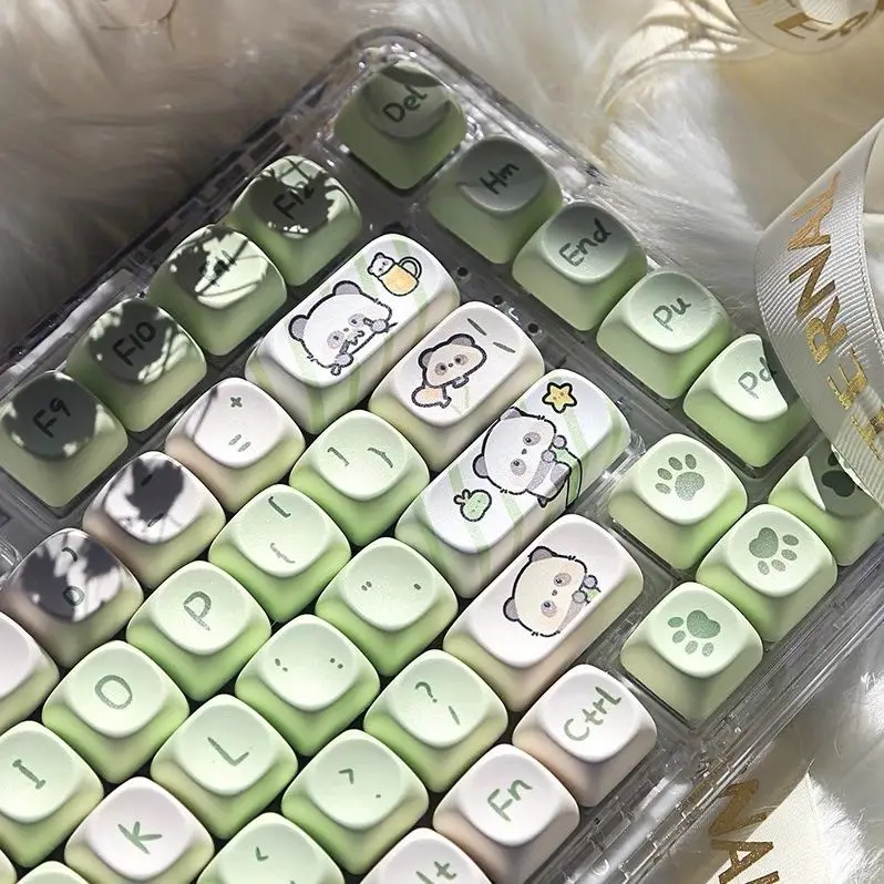 

Молочно-зеленая панда Keycap Moa высота 140 клавиш мультфильм Милая круглая сублимационная клавиатура для Ningzhi 68 75 87 Механическая клавиатура