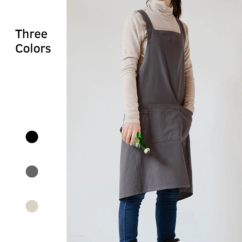 일본 면화 앞치마 남성용 야외 정원 앞치마 가정용 주방 여성용 Pinafore 원예 유니폼 그림 작업복 Y0524