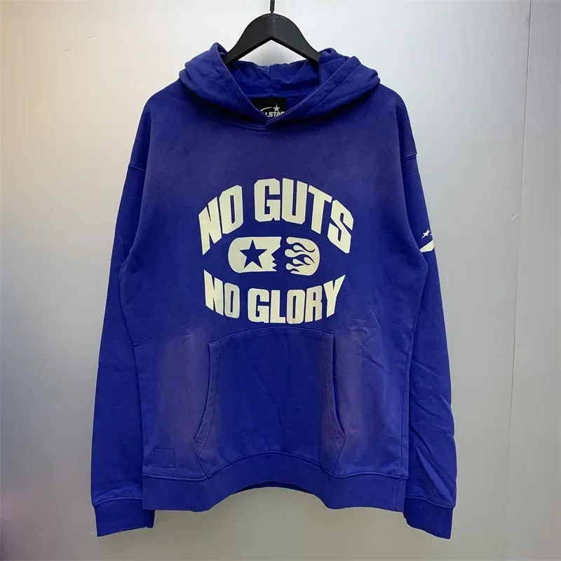 

2024ss Washed Blue HELLSTAR No Guts No Glory Hoodie Men Women High Quality Pure Cotton Oversized Sweatshirt