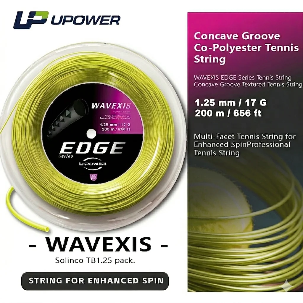 코폴리에스터 테니스 스트링 U-POWER EDGE WAVEXIS 오목 홈 핑크 1.25mm 200m 강화된 스핀