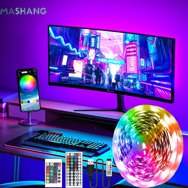 Светодиодная лента 5050 Usb Bluetooth водонепроницаемая гибкая RGB Диодная для ТВ
