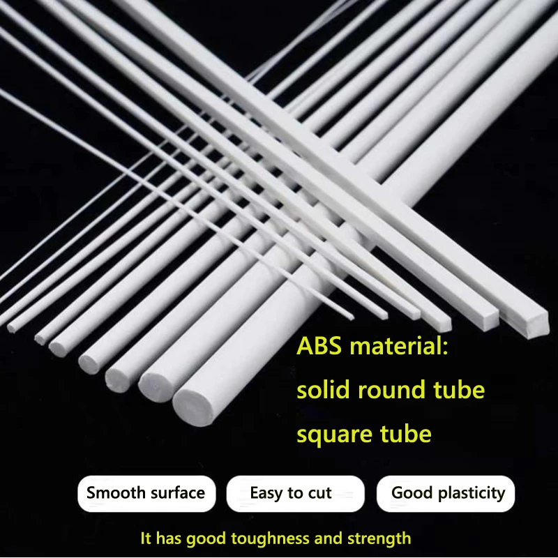 ABS Plastic Square Bar Stick, DIY Building Model Material, Acessórios redondos e quadrados, Suprimentos de corte