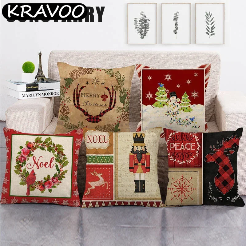 

Christmas Pillowcase Sofa Cushion Cover Fall Decor Linen Pillow Case Cartoon Print Sofa Bed Decor Funda Cojín Cojines 45x45cm