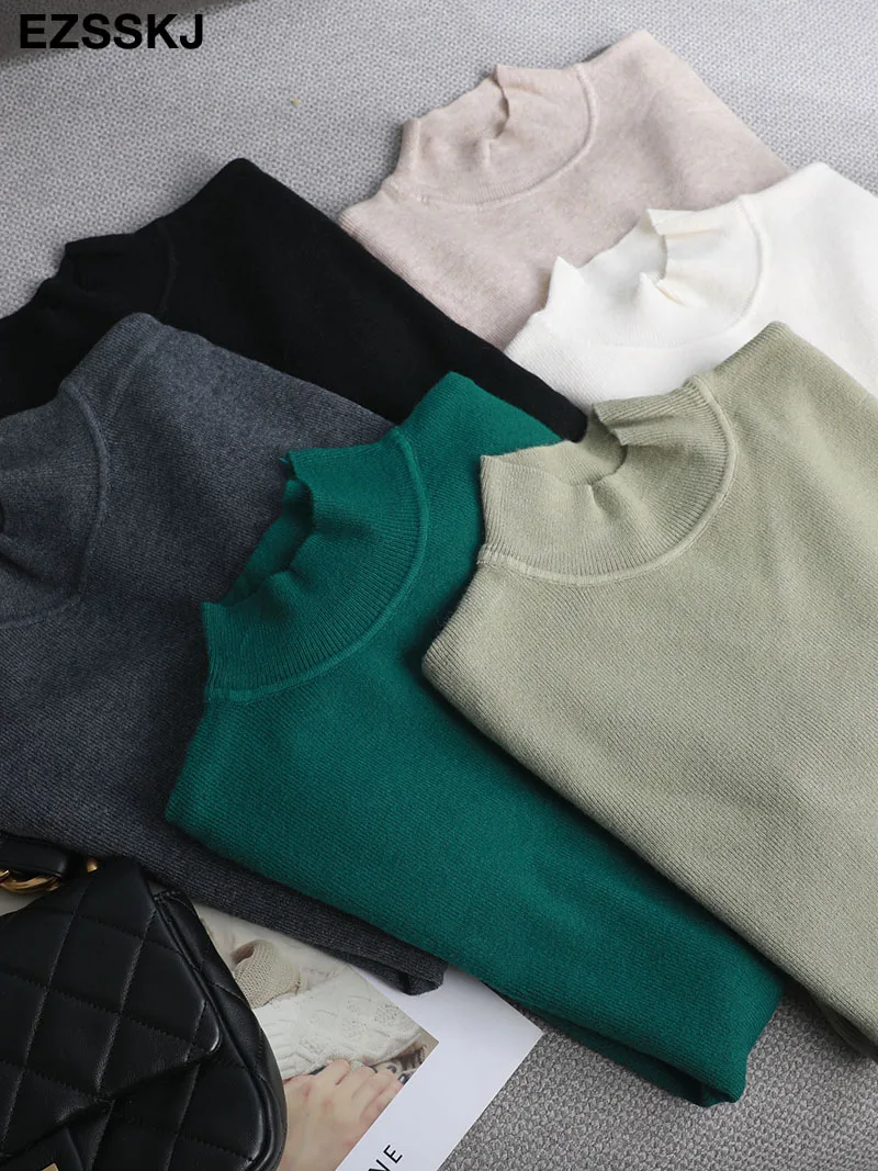  Basic Mock Neck Slim cashmere Sweater Pullover Women Autumn winter thick warm Sweater For women Female Chic Jumpers top