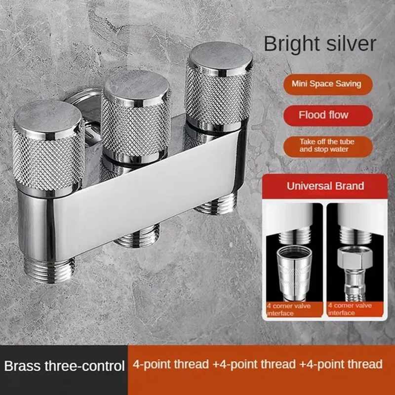 Description Picture 3 of itemBrass One In Three Out Three Way Control Washing Machine Chrome/Gray Faucet Three Way Triangle Valve G1/3Mini
