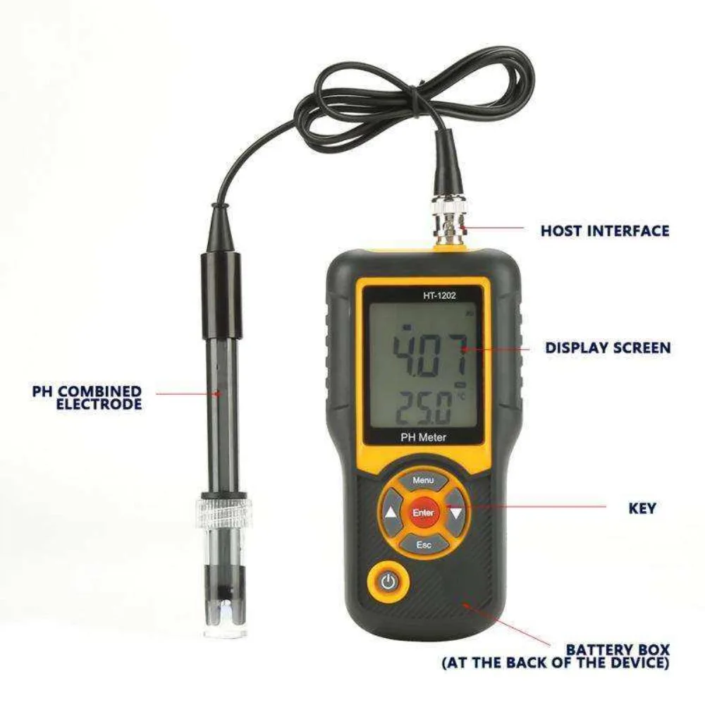 Water PH Tester Digital PH Tester Meter HT-1202 High Precision Water Quality Analyzer Labs PH acidity meter for Seawater Freshwater Aquaculture