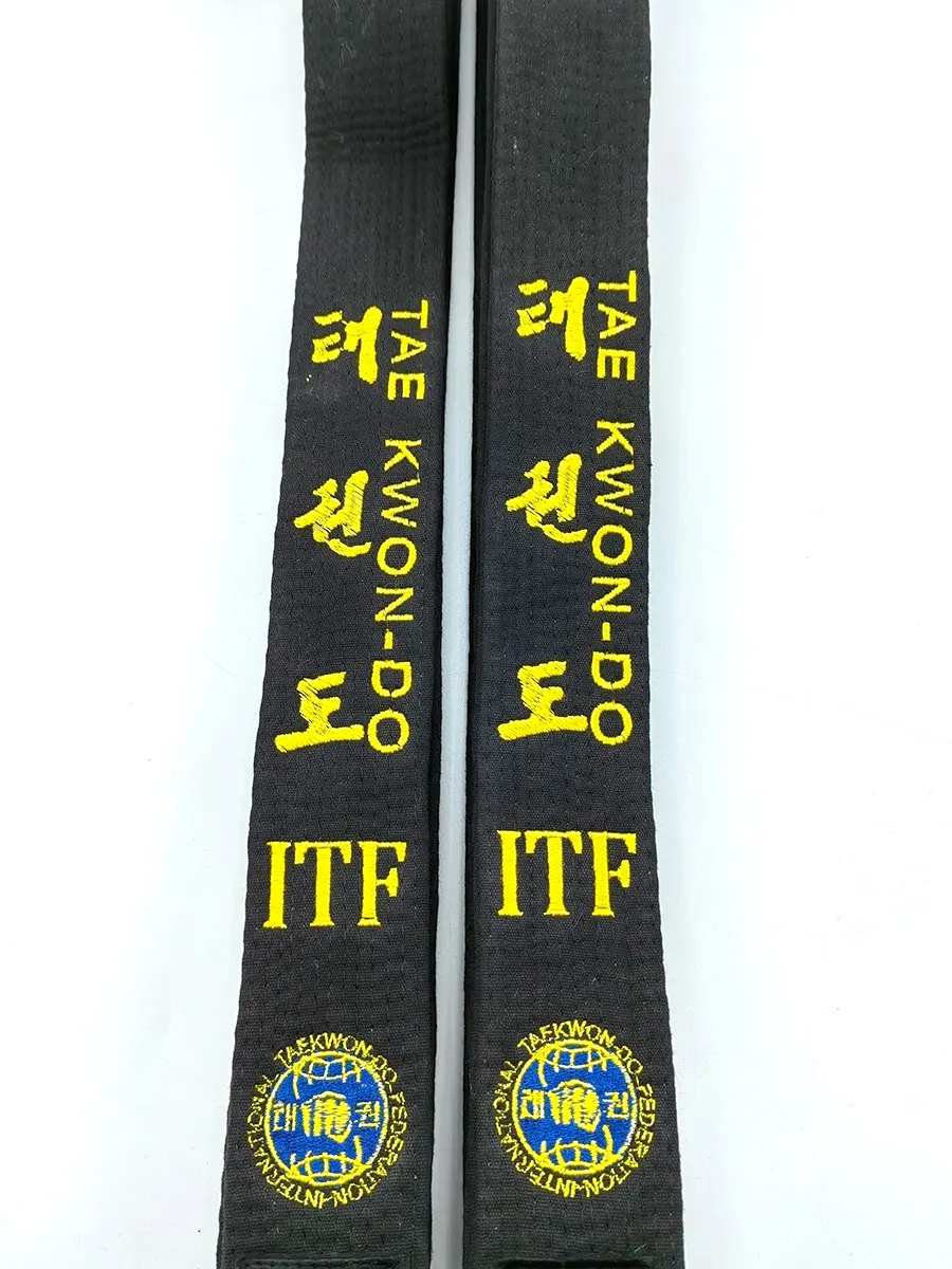 ITF-cinturones negros de Taekwondo, cinturones bordados de 5cm de ancho, Mooto, artes marciales, entrenador deportivo, pretina, maestro, nombre personalizado, Engllsh coreano