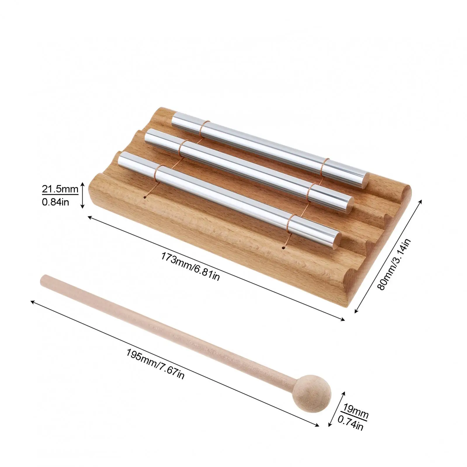 Three Tone Chime Bar for Classroom Management / Meditation and Mindfulness, Wooden Bell Percussion Instruments