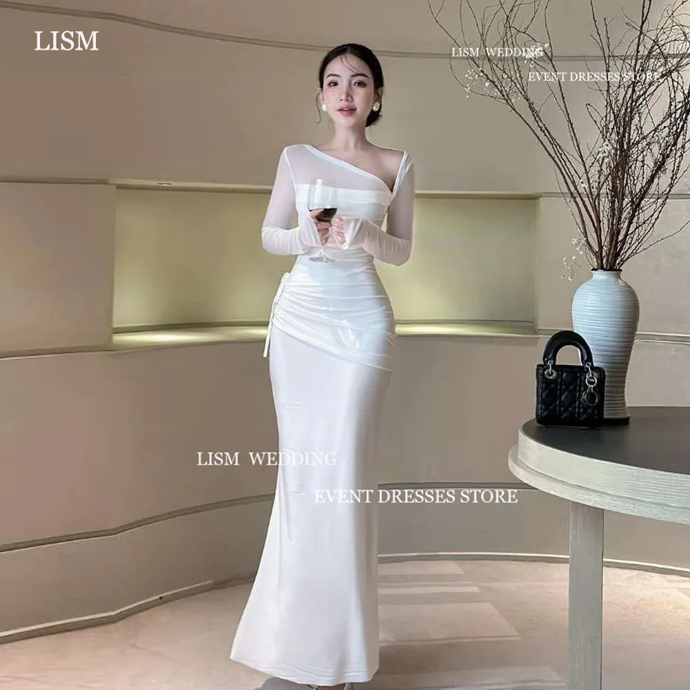 

LISM Elegant Korea Mermaid Evening Party Dresses Women Photo Shoot Long Sleeves Prom Gowns Vestidos De Noche Event Formal Dress