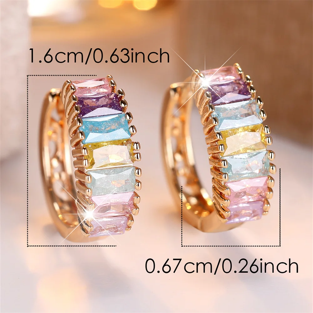 Multicolor Ice Flower Zircon Square Stone Hoop Earrings For Women Vintage Gold Color Ear Buckle Wedding Jewelry Versatile Gifts