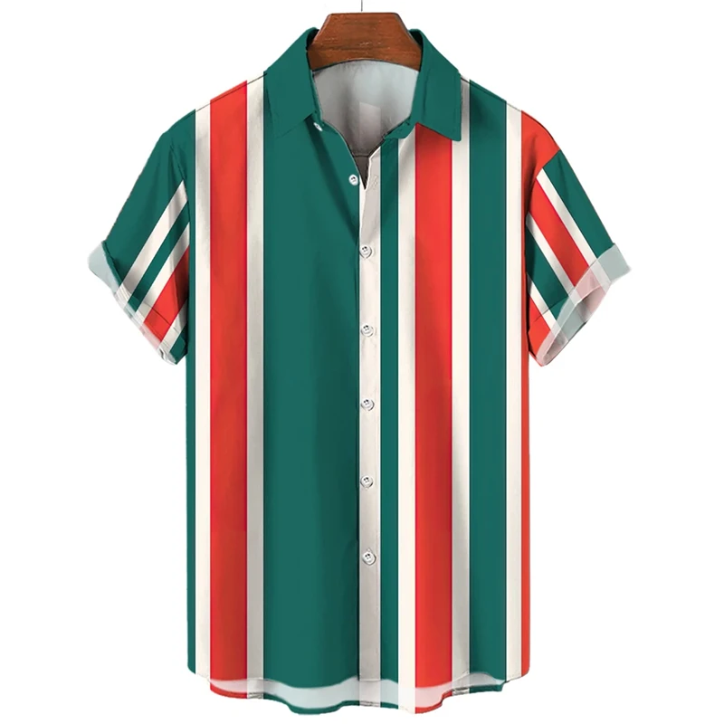 thumbnail image 1 of Camisa de moda con estampado de rayas, blusas de verano de gran tamaño para hombre, ropa informal de manga corta con botones, blusas de gran tamaño, camisas hawaianas, 1 of 4
